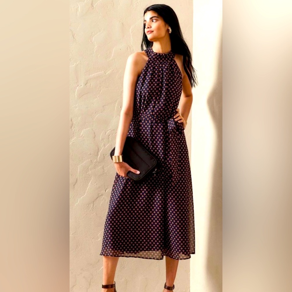 Banana Republic Factory HALTER MIDI DRESS in preppy navy